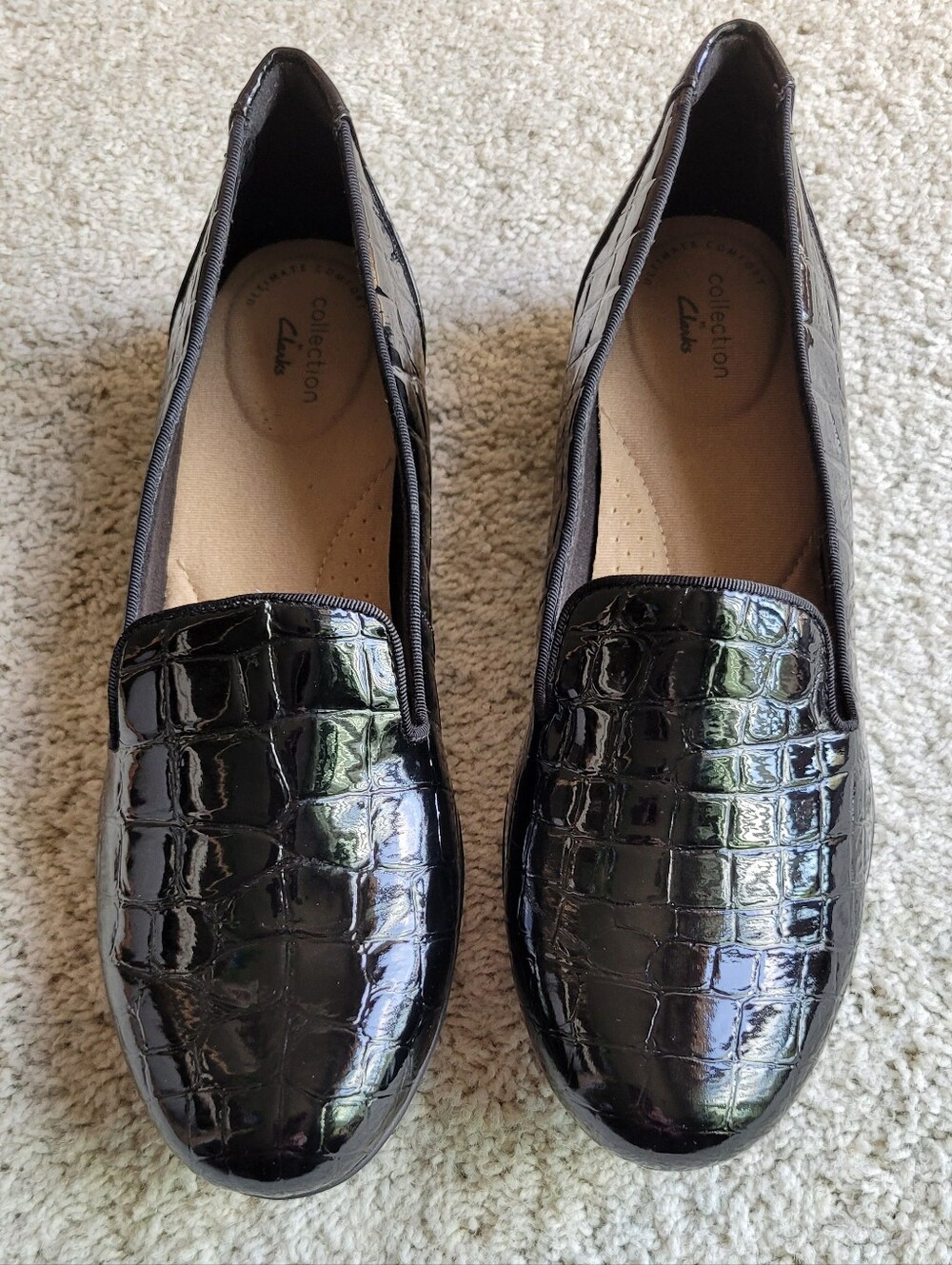 Collection By Clarks, Black Croc-Embossed Flats